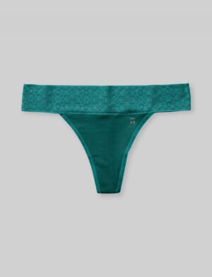 Women's Cool Cotton Thong, Lace Waist