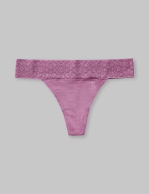 Women's Cool Cotton Thong, Lace Waist