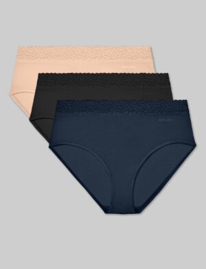 Women's Second Skin High-Rise Brief, Lace Waist (3-Pack)